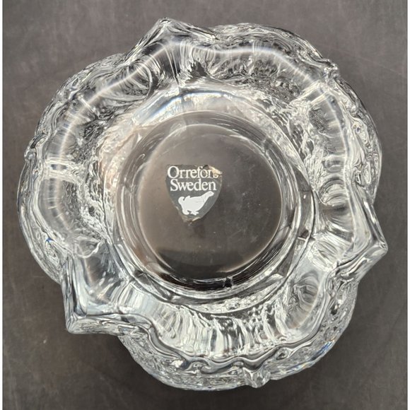 Orrefors Sweden Crystal Eden Leaf Fossil Candle Holder Signed Stickered EUC - Picture 3 of 6